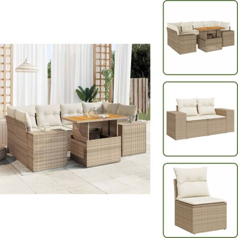 Cuscini da giardino - vidaXL Set Divani da Giardino 7 pz con Cuscini Beige in Polyrattan - Rattan PE