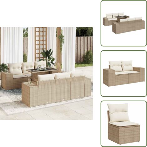 Cuscini da giardino - vidaXL Set Divani da Giardino 7 pz con Cuscini Beige in Polyrattan - Rattan PE