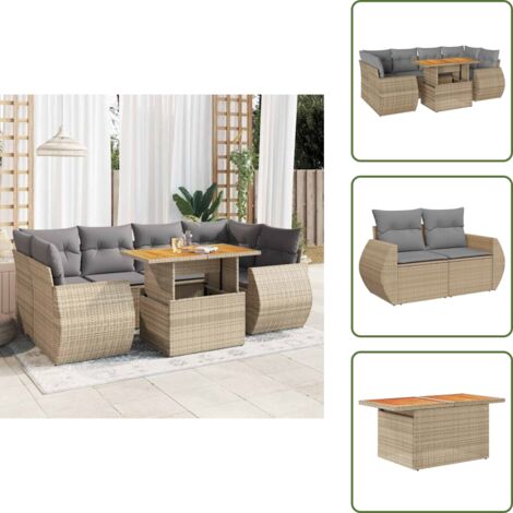 Cuscini da giardino - vidaXL Set Divani da Giardino 7 pz con Cuscini Beige in Polyrattan - Rattan PE