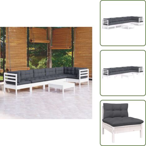 Cuscini da giardino - vidaXL Set Divani da Giardino 7 pz con Cuscini Bianchi Legno di Pino - Divano angolare