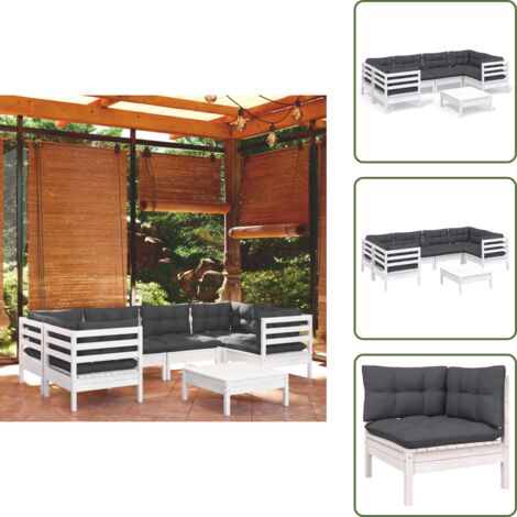 Cuscini da giardino - vidaXL Set Divani da Giardino 7 pz con Cuscini Bianchi Legno di Pino - Divano angolare