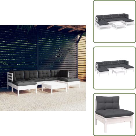 Cuscini da giardino - vidaXL Set Divani da Giardino 7 pz con Cuscini Bianchi Legno di Pino - Divano angolare