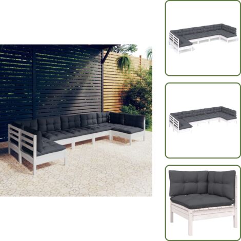 Cuscini da giardino - vidaXL Set Divani da Giardino 7 pz con Cuscini Bianchi Legno di Pino - Divano angolare