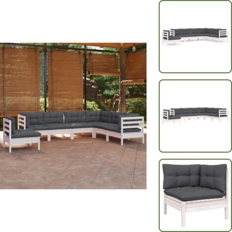 Cuscini da giardino - vidaXL Set Divani da Giardino 7 pz con Cuscini Bianchi Legno di Pino - Divano angolare