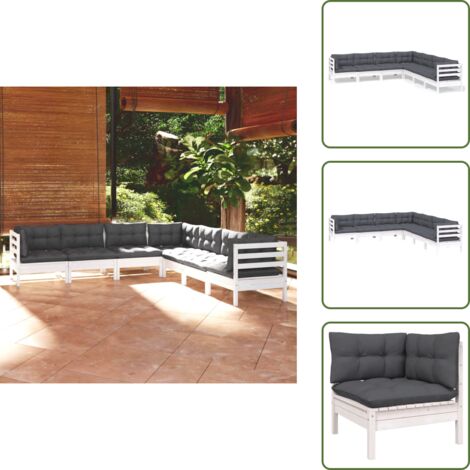 Cuscini da giardino - vidaXL Set Divani da Giardino 7 pz con Cuscini Bianchi Legno di Pino - Divano angolare