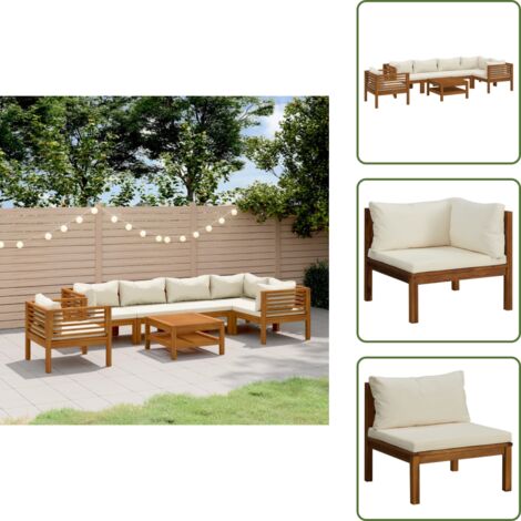 Cuscini da giardino - vidaXL Set Divani da Giardino 7 pz con Cuscini Crema in Legno Acacia - Tavolino da giardino