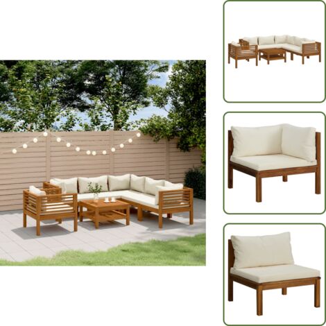 Cuscini da giardino - vidaXL Set Divani da Giardino 7 pz con Cuscini Crema in Legno Acacia - Tavolino da giardino