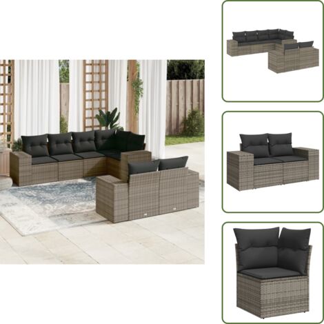 Cuscini da giardino - vidaXL Set Divani da Giardino 7 pz con Cuscini Grigio in Polyrattan - Arredamento da esterno