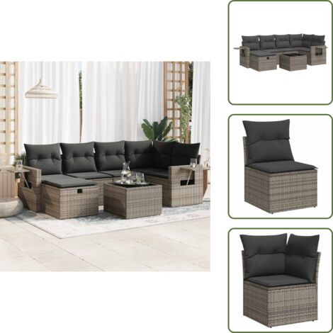Cuscini da giardino - vidaXL Set Divani da Giardino 7 pz con Cuscini Grigio in Polyrattan - Mobili da giardino