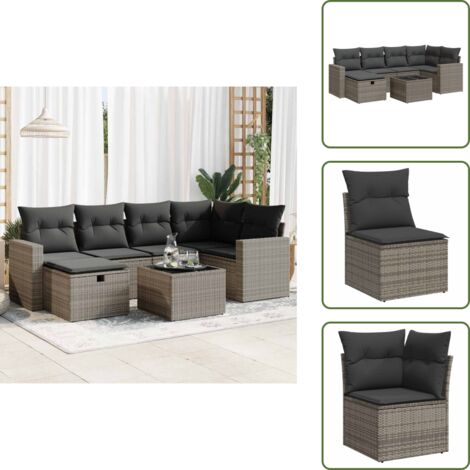Cuscini da giardino - vidaXL Set Divani da Giardino 7 pz con Cuscini Grigio in Polyrattan - Mobili da giardino