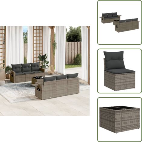 Cuscini da giardino - vidaXL Set Divani da Giardino 7 pz con Cuscini Grigio in Polyrattan - Rattan PE