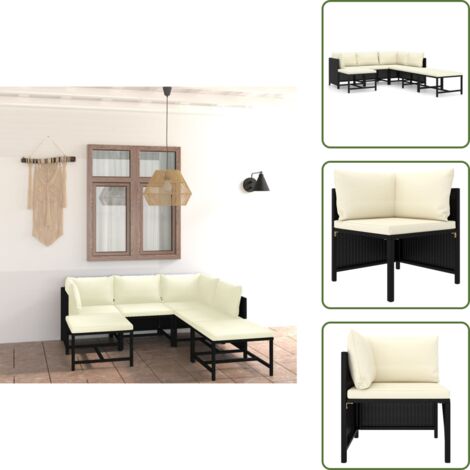 Cuscini da giardino - vidaXL Set Divani da Giardino 7 pz con Cuscini in Polyrattan Nero - Salotto da esterno
