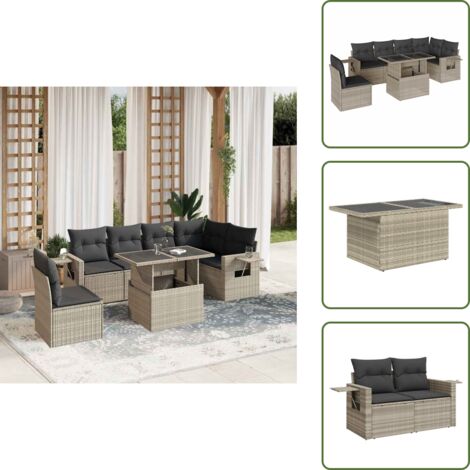 Cuscini da giardino - vidaXL Set Divani da Giardino 7pz con Cuscini Grigio Chiaro Polyrattan - Arredamento da esterno