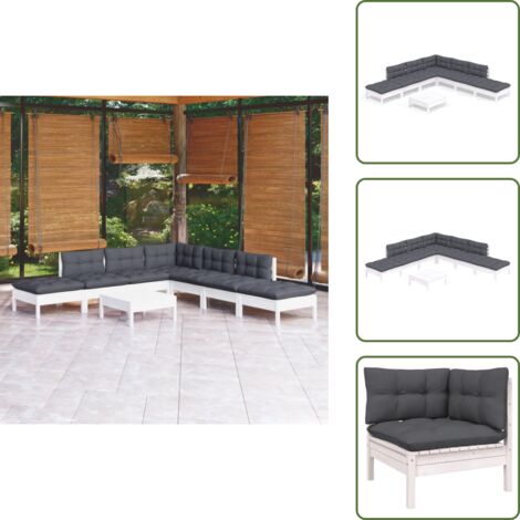 Cuscini da giardino - vidaXL Set Divani da Giardino 8 pz con Cuscini Bianchi Legno di Pino - Divano angolare