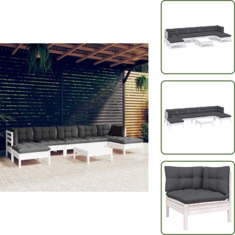 Cuscini da giardino - vidaXL Set Divani da Giardino 8 pz con Cuscini Bianchi Legno di Pino - Divano angolare