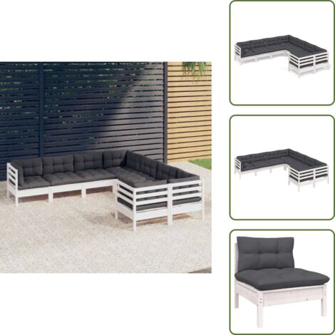 Cuscini da giardino - vidaXL Set Divani da Giardino 8 pz con Cuscini Bianchi Legno di Pino - Divano angolare