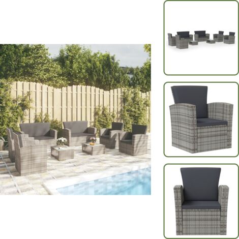 Cuscini da giardino - vidaXL Set Divani da Giardino 8 pz con Cuscini in Polyrattan Grigio - Rattan