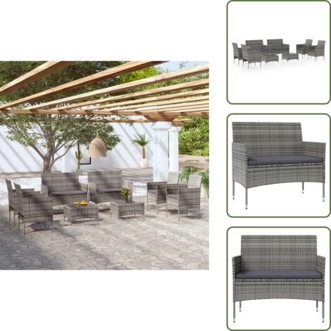 Cuscini da giardino - vidaXL Set Divani da Giardino 8 pz con Cuscini in Polyrattan Grigio - Rattan