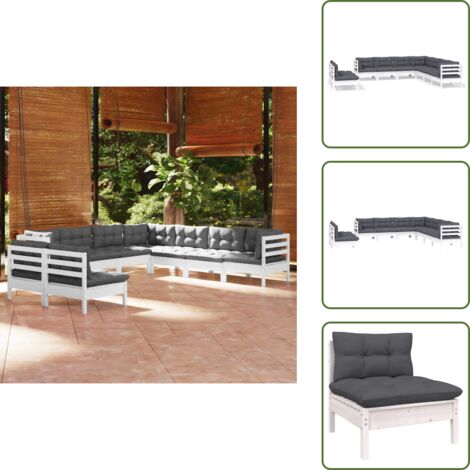Cuscini da giardino - vidaXL Set Divani da Giardino 9 pz con Cuscini Bianchi Legno di Pino - Divano angolare