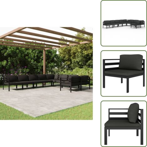 Cuscini da giardino - vidaXL Set Divani da Giardino 9 pz con Cuscini in Alluminio Antracite - Divano angolare