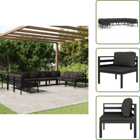 Cuscini da giardino - vidaXL Set Divani da Giardino 9 pz con Cuscini in Alluminio Antracite - Divano angolare