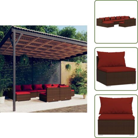Cuscini da giardino - vidaXL Set Divani da Giardino 9 pz con Cuscini in Polyrattan Marrone - Rattan PE