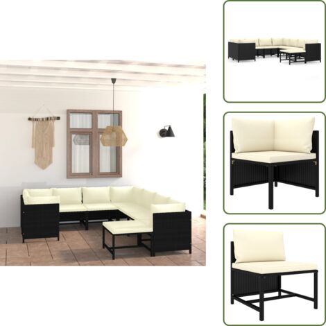 Cuscini da giardino - vidaXL Set Divani da Giardino 9 pz con Cuscini in Polyrattan Nero - Salotto da esterno
