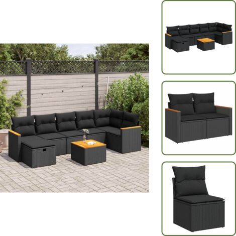 Cuscini da giardino - vidaXL Set Divani da Giardino con Cuscini 8 pz Nero in Polyrattan - Mobili da giardino