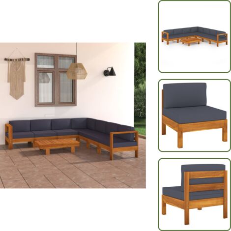 Cuscini da giardino - vidaXL Set Divani Giardino 8 Posti Cuscini Grigi Scuro Massello Acacia - Salotto da giardino