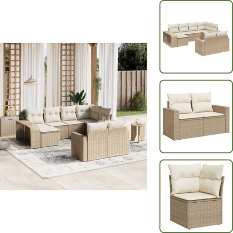Cuscini da giardino - vidaXL Set Divano da Giardino 10 pz con Cuscini Beige in Polyrattan - Rattan PE