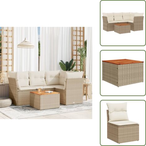 Cuscini da giardino - vidaXL Set Divano da Giardino 5 pz con Cuscini Beige in Polyrattan - Rattan PE