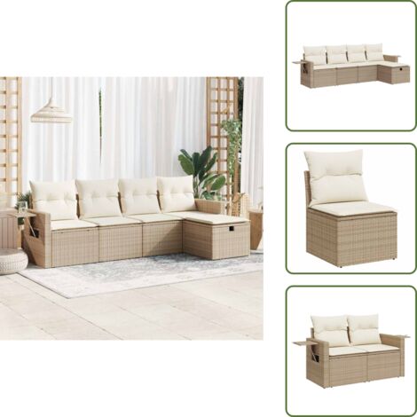 Cuscini da giardino - vidaXL Set Divano da Giardino 5 pz con Cuscini Beige in Polyrattan - Rattan PE