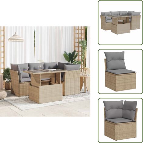 Cuscini da giardino - vidaXL Set Divano da Giardino 5 pz con Cuscini Beige in Polyrattan - Rattan PE