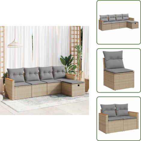 Cuscini da giardino - vidaXL Set Divano da Giardino 5 pz con Cuscini Beige in Polyrattan - Rattan PE