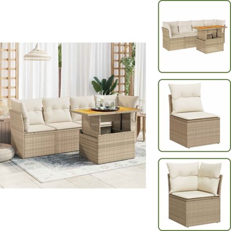 Cuscini da giardino - vidaXL Set Divano da Giardino 5 pz con Cuscini Beige in Polyrattan - Rattan PE