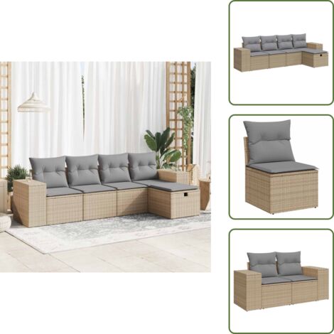 Cuscini da giardino - vidaXL Set Divano da Giardino 5 pz con Cuscini Beige in Polyrattan - Rattan PE