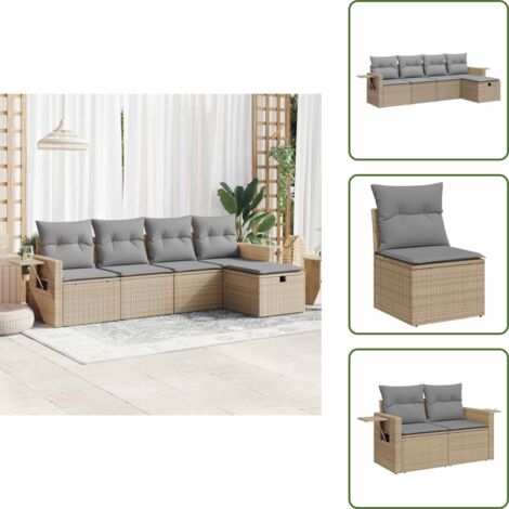 Cuscini da giardino - vidaXL Set Divano da Giardino 5 pz con Cuscini Beige in Polyrattan - Rattan PE