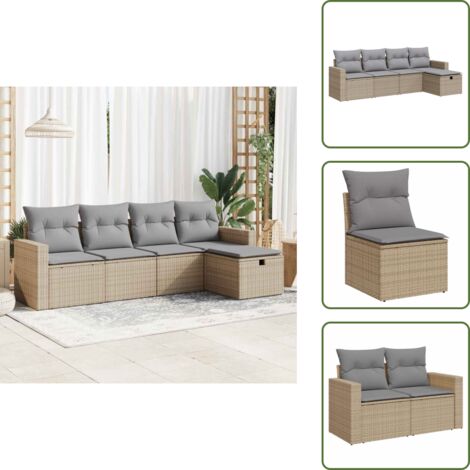 Cuscini da giardino - vidaXL Set Divano da Giardino 5 pz con Cuscini Beige in Polyrattan - Rattan PE