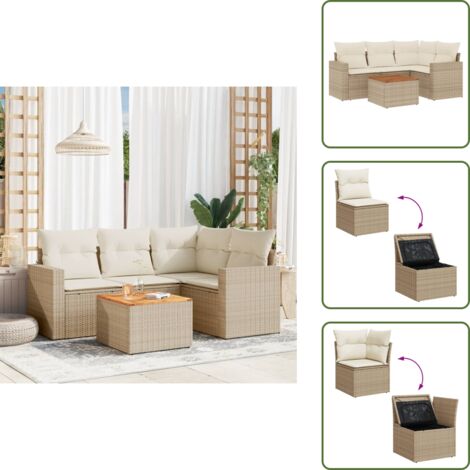 Cuscini da giardino - vidaXL Set Divano da Giardino 5 pz con Cuscini Beige in Polyrattan - Rattan PE