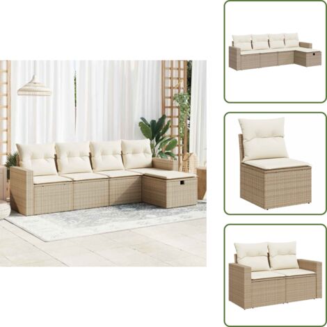 Cuscini da giardino - vidaXL Set Divano da Giardino 5 pz con Cuscini Beige in Polyrattan - Rattan PE