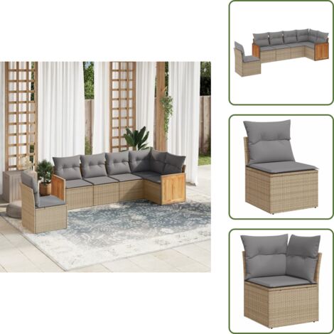 Cuscini da giardino - vidaXL Set Divano da Giardino 6 pz con Cuscini Beige in Polyrattan - Rattan PE