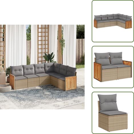 Cuscini da giardino - vidaXL Set Divano da Giardino 6 pz con Cuscini Beige in Polyrattan - Rattan PE