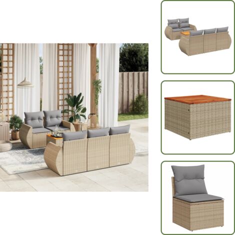 Cuscini da giardino - vidaXL Set Divano da Giardino 6 pz con Cuscini Beige in Polyrattan - Rattan PE