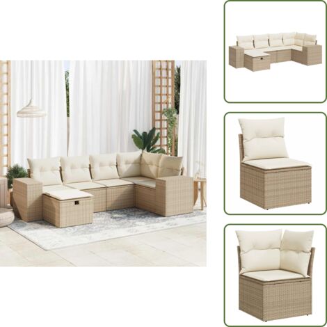Cuscini da giardino - vidaXL Set Divano da Giardino 6 pz con Cuscini Beige in Polyrattan - Rattan PE