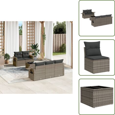 Cuscini da giardino - vidaXL Set Divano da Giardino 6 pz con Cuscini Grigio in Polyrattan - Rattan PE