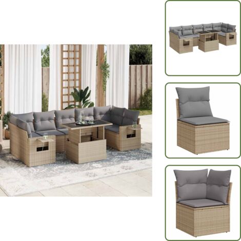 Cuscini da giardino - vidaXL Set Divano da Giardino 8 pz con Cuscini Beige in Polyrattan - Rattan PE