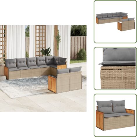 Cuscini da giardino - vidaXL Set Divano da Giardino 8 pz con Cuscini Beige in Polyrattan - Rattan sintetico