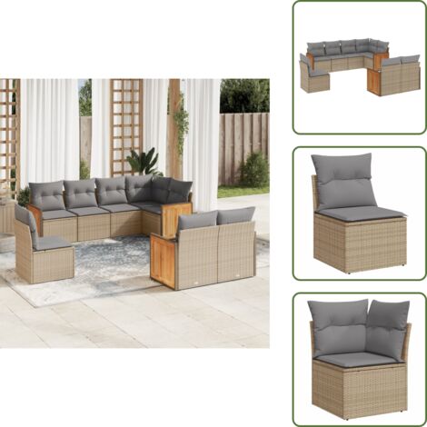 Cuscini da giardino - vidaXL Set Divano da Giardino 8 pz con Cuscini Beige in Polyrattan - Rattan sintetico