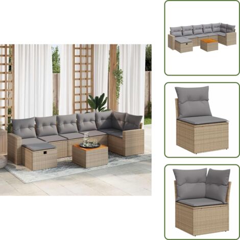 Cuscini da giardino - vidaXL Set Divano da Giardino 8 pz con Cuscini Beige in Polyrattan - Tavolo da giardino