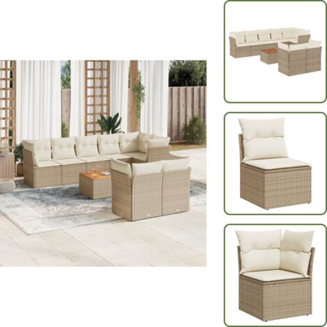 Cuscini da giardino - vidaXL Set Divano da Giardino 9 pz con Cuscini Beige in Polyrattan - Rattan PE